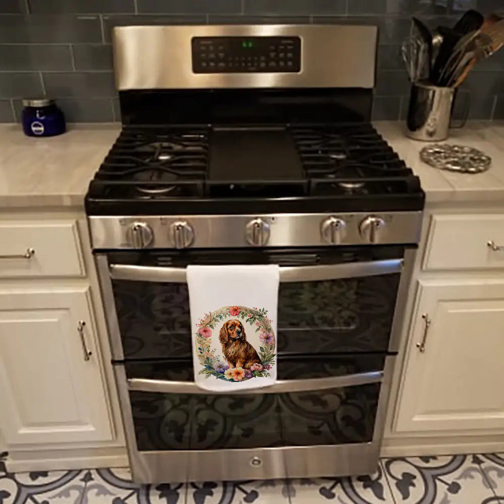 Sussex Spaniel and Flowers Kitchen Towel Set of 2